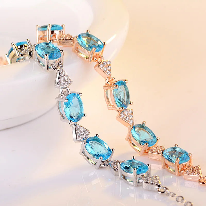 Blue Topaz Aquamarine 925 Sterling Silver Charm Bracelet