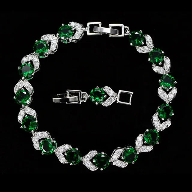 Unique Design Olive Green Cubic Zirconia Stone Silver Color Jewelry Fashion