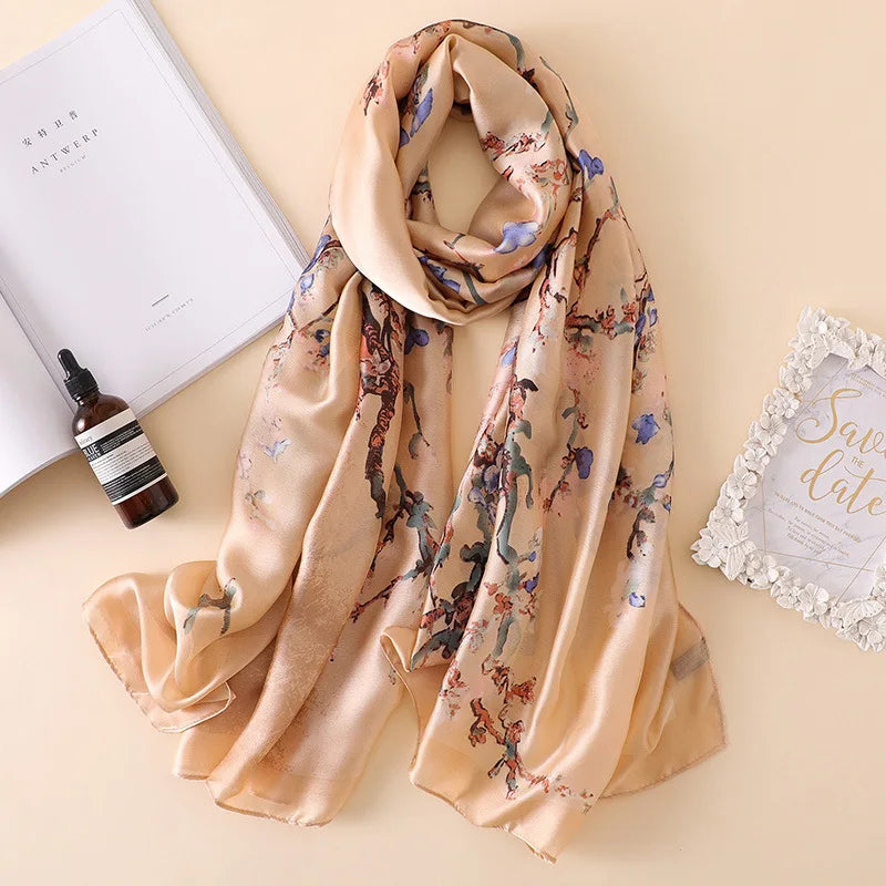 Luxury Silk Scarf Women Designer Floral Silk Shawls Ladies Wraps Scarves