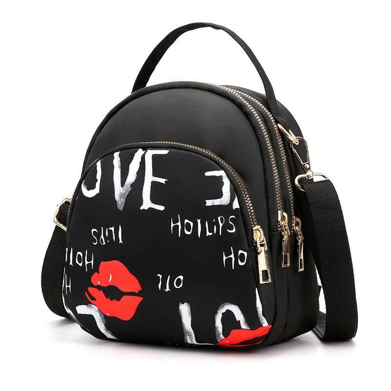 Fashion Printing Backpack Large Capacity Nylon Rucksack Multilayer Crossbody Bag