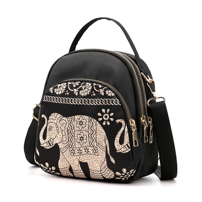 Fashion Printing Backpack Large Capacity Nylon Rucksack Multilayer Crossbody Bag