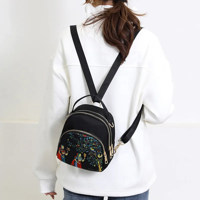 Fashion Printing Backpack Large Capacity Nylon Rucksack Multilayer Crossbody Bag