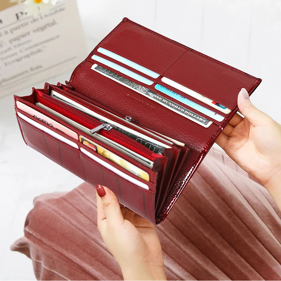 Genuine Leather Women Wallet Magnetic Hasp Female Long Purse Ladies Coin Purses