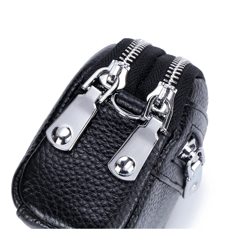 Genuine Leather Women Mini Wallet Double Zipper Coin Purse