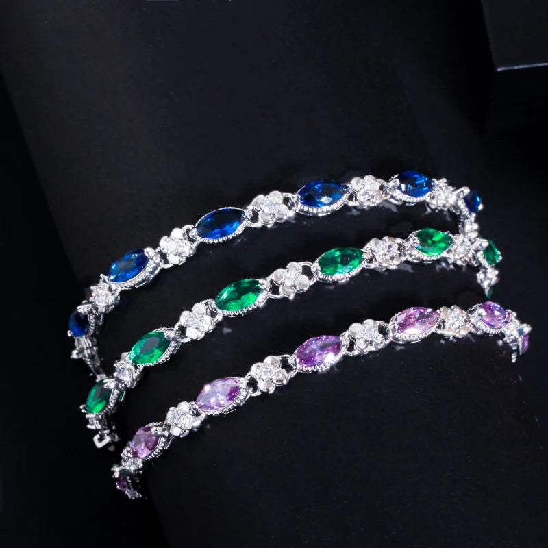 Beautiful Marquise Cut Yellow Cubic Zircon Stone Elegant Women Tennis Bracelet