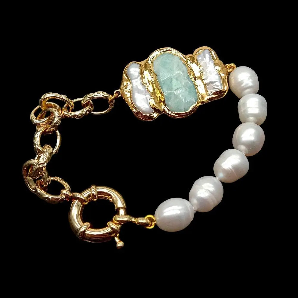 Freshwater Pearl Gold Filled Amazonite Bracelet