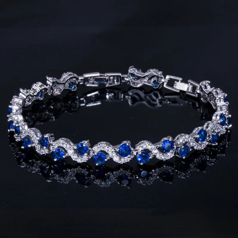 5 Colors Fashion Ladies Silver Plated Cubic Zirconia Royal Blue Tennis Bracelets