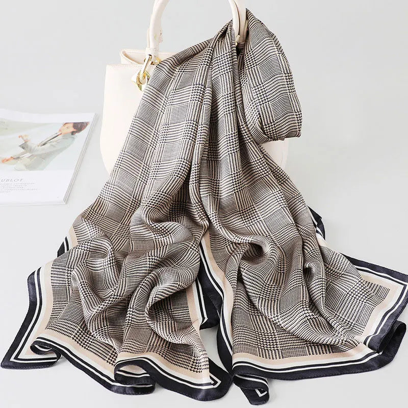 Luxury brand 100% Real silk scarf elegant floral print designed shawl
