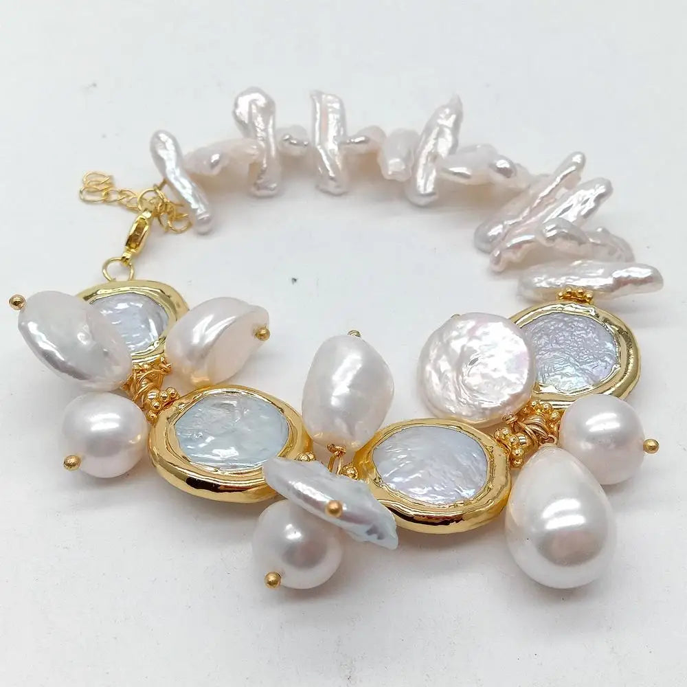 Natural Freshwater White Pearl Coin Bracelet