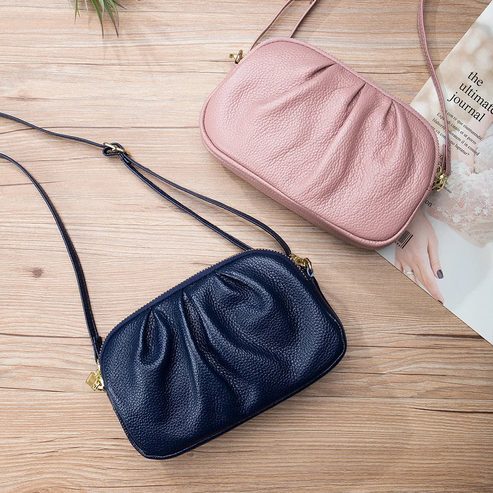 Cloud Bag Soft Genuine Leather Bag Three Layers of Zipper Shoulder Messenger Bag Clutches
