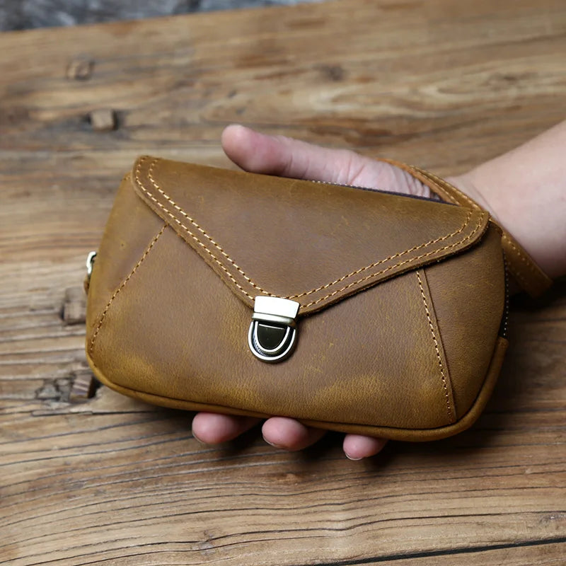 Retro Leather Men's Mobile Phone Bag Crazy-horse Leather
