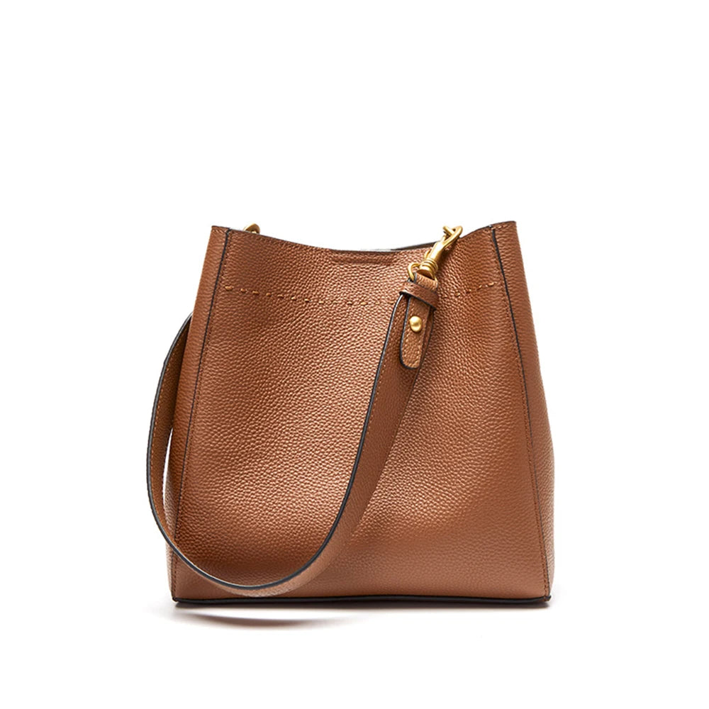 Genuine Leather Casual Shoulder Bucket Handbag