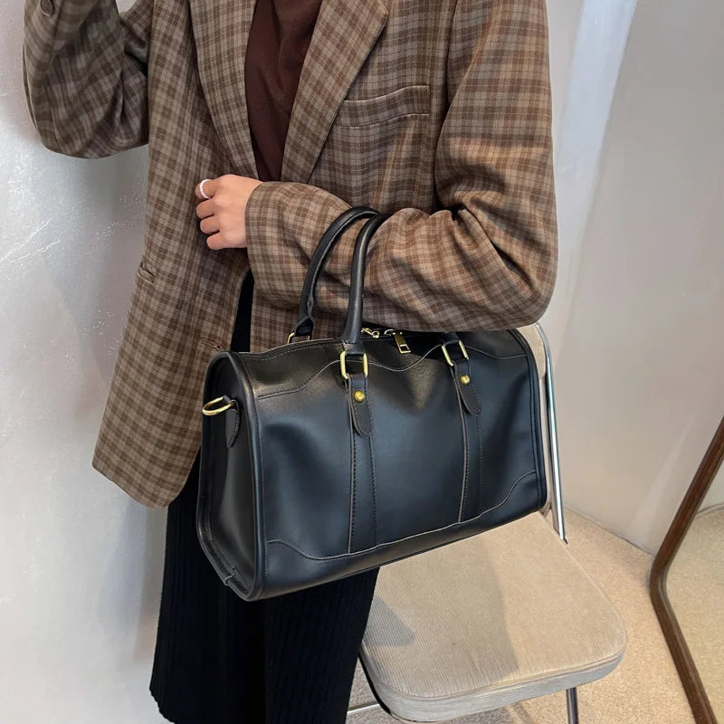 Boston Handbag Big Tote PU Leather Shoulder Crossbody Bag Large Capacity Travel Bag