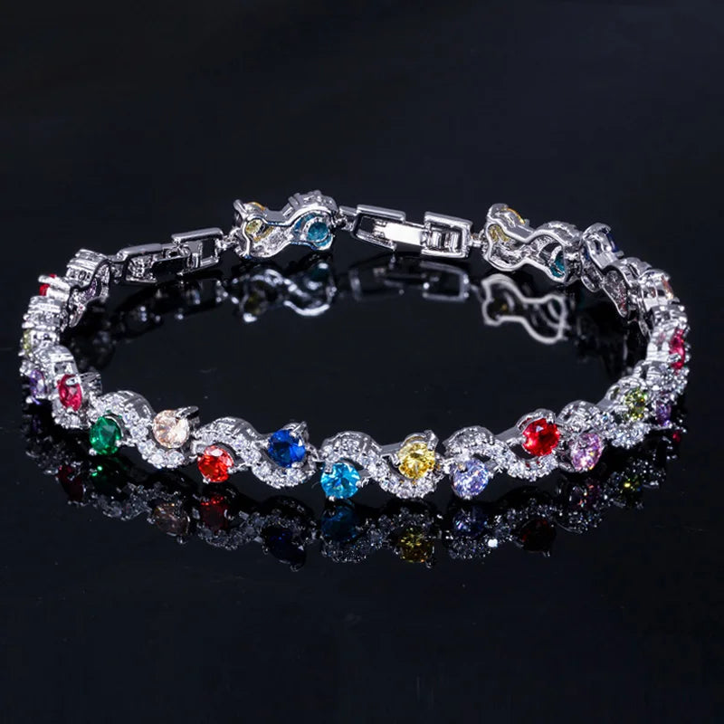 5 Colors Fashion Ladies Silver Plated Cubic Zirconia Royal Blue Tennis Bracelets