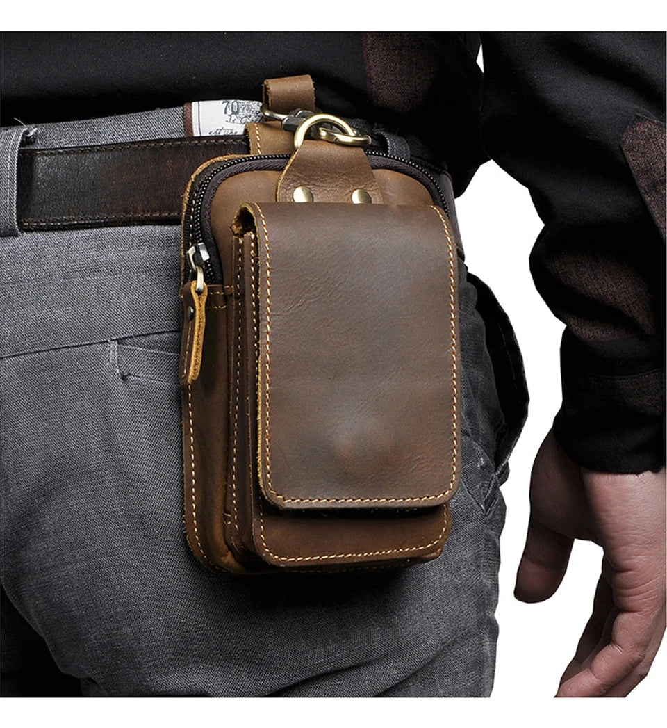 Luxury Leather Men Vintage Travel Belt Fanny Waist Bag