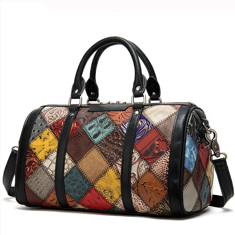 Genuine Leather Handbag Fashionable Patchwork Design