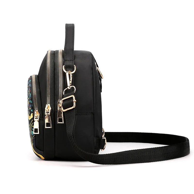 Fashion Printing Backpack Large Capacity Nylon Rucksack Multilayer Crossbody Bag