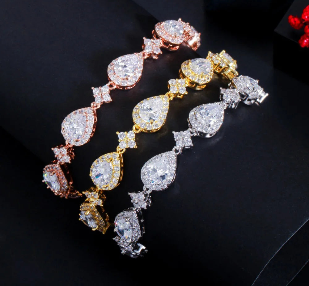 Water Drop Cubic Zirconia Rose Gold Tennis Bracelet