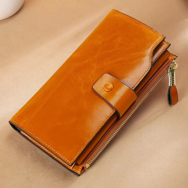 RFID Blocking 100% Genuine Leather Wallet Long Purse Design