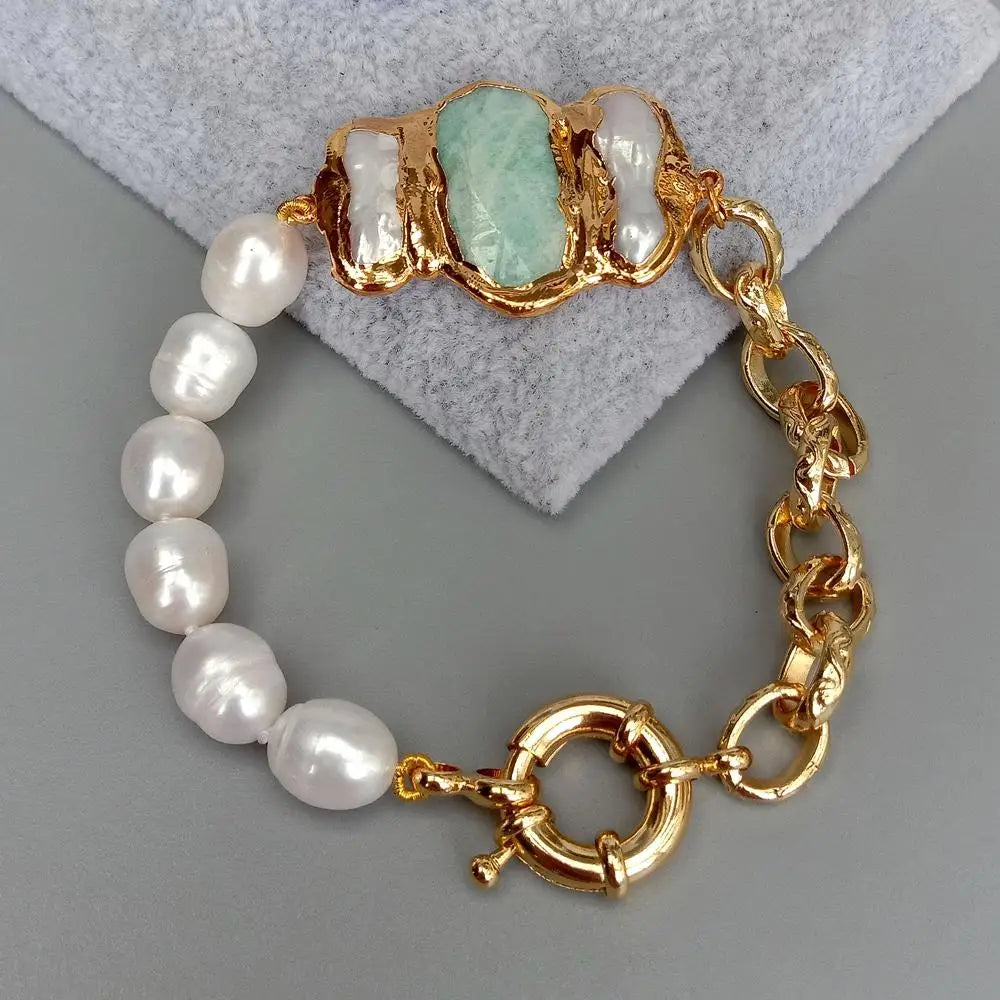 Freshwater Pearl Gold Filled Amazonite Bracelet