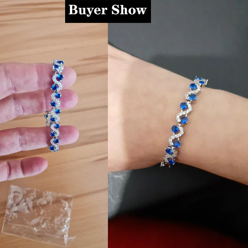 5 Colors Fashion Ladies Silver Plated Cubic Zirconia Royal Blue Tennis Bracelets