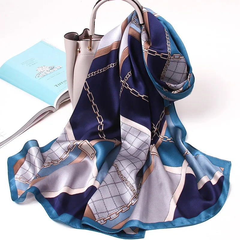 100% Silk Scarf Long Print Luxury Natural Silk Shawls Wraps Floral Real Silk Scarves