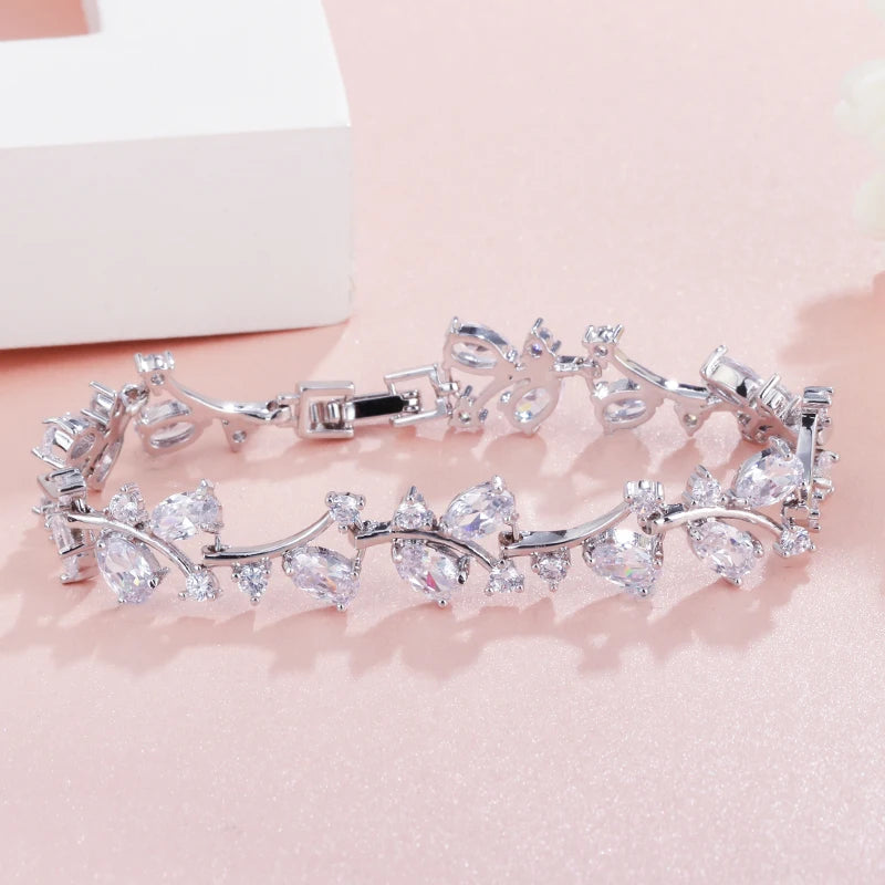 Delicate Oval Dark Blue Stones Crystals Tennis Bracelet Silver Color Fashion Jewelry