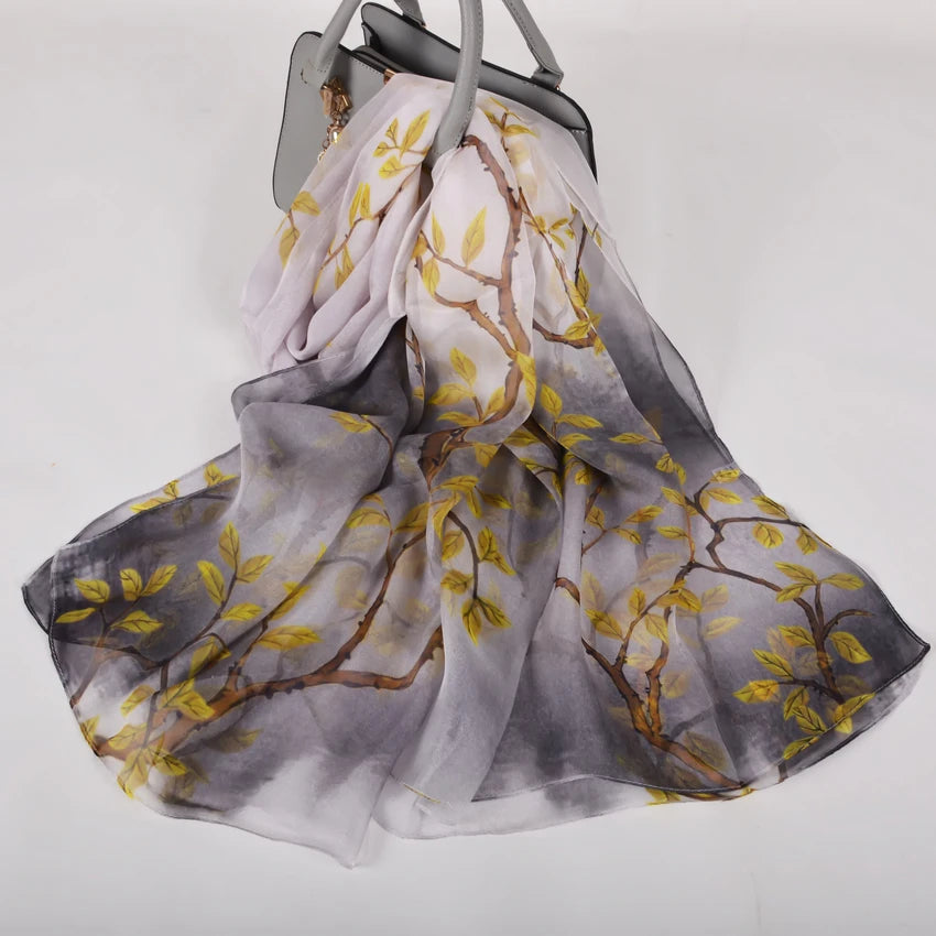100% Silk Scarf Cape Fashion Floral Design Long Scarves