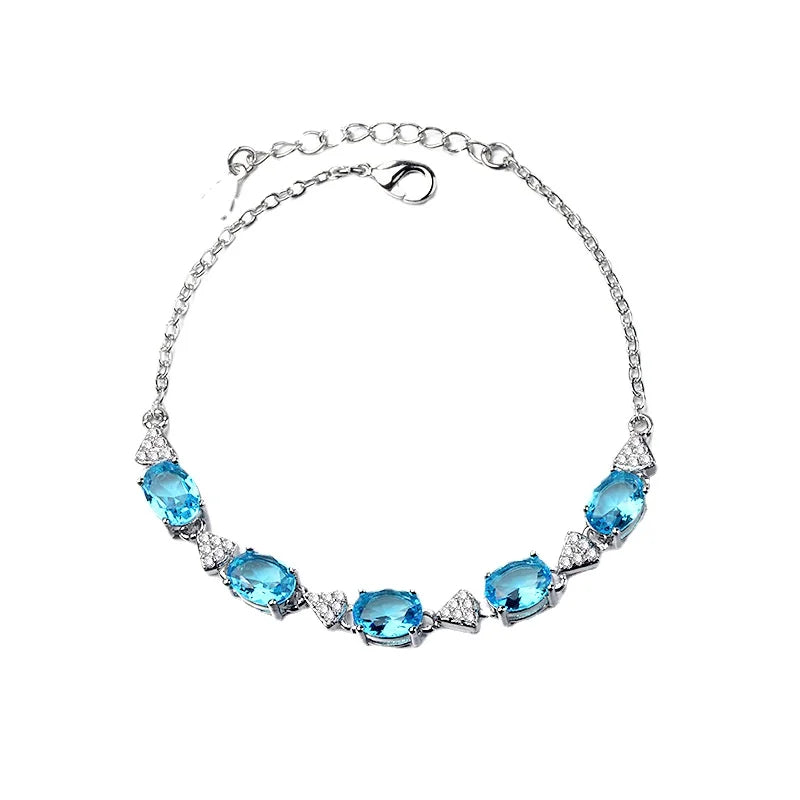 Blue Topaz Aquamarine 925 Sterling Silver Charm Bracelet