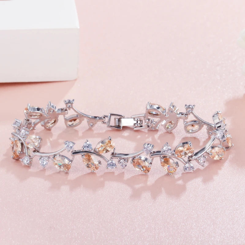 Delicate Oval Dark Blue Stones Crystals Tennis Bracelet Silver Color Fashion Jewelry