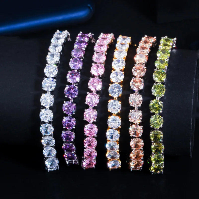 High Quality Iced Round Cubic Zirconia Silver Color Bracelet