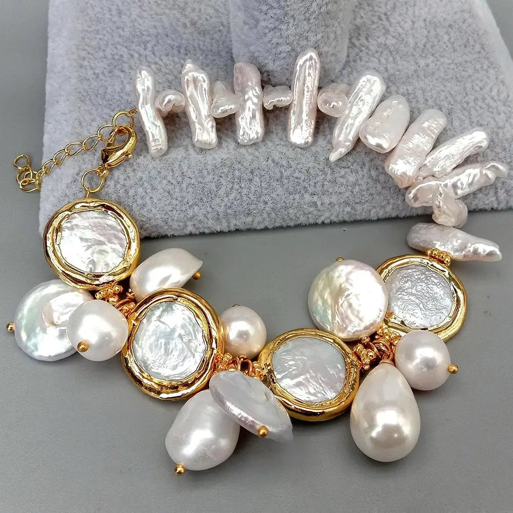 Natural Freshwater White Pearl Coin Bracelet