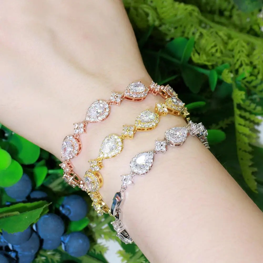 Water Drop Cubic Zirconia Rose Gold Tennis Bracelet