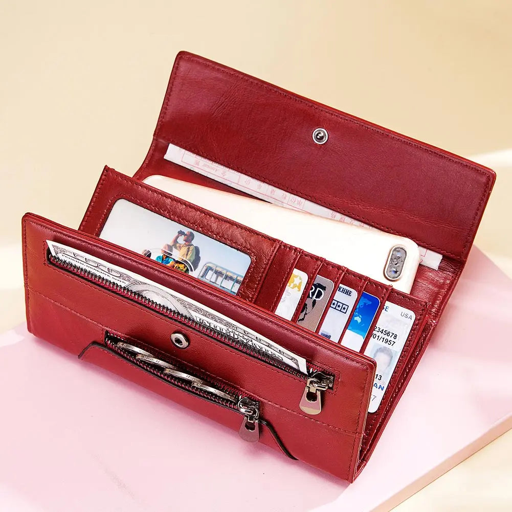 Fashion Women Genuine Leather Wallet Tri-fold Credit Card Holder Luxury Clutch