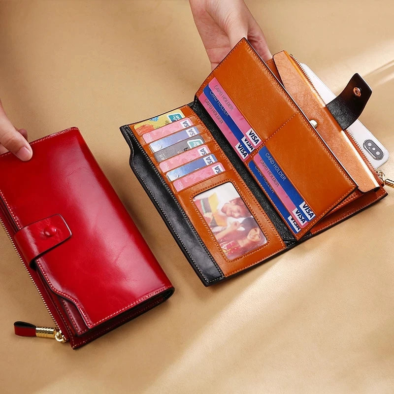 RFID Blocking 100% Genuine Leather Wallet Long Purse Design