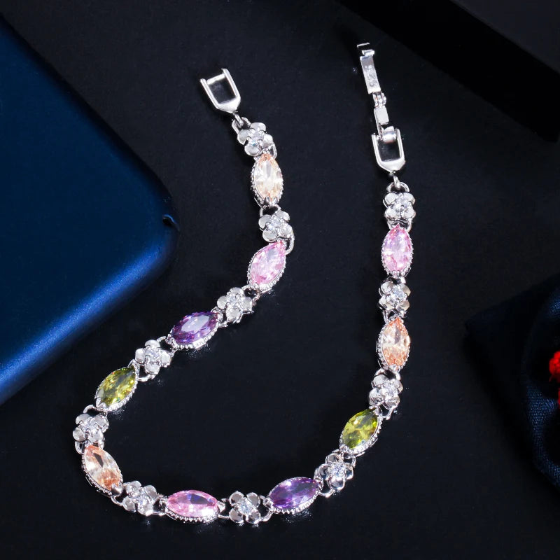 Beautiful Marquise Cut Yellow Cubic Zircon Stone Elegant Women Tennis Bracelet