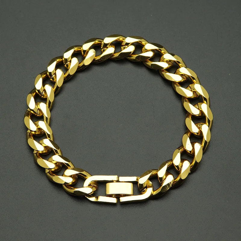Cuban Chain Bracelet Gold Color Thick Link Bracelets Vintage Chain