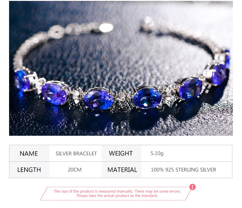 925 Sterling Silver Sapphire Bracelet Chain For Women Fashion Jewelry