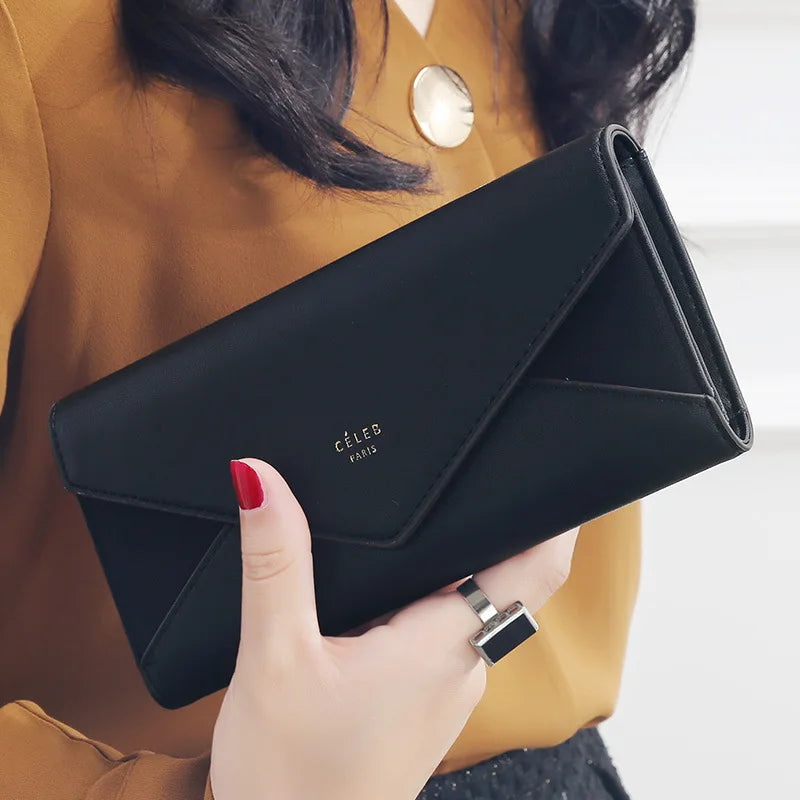 3 Fold Wallet Designer Envelope Clutch For Women Hasp Money Clip Leather Wallet