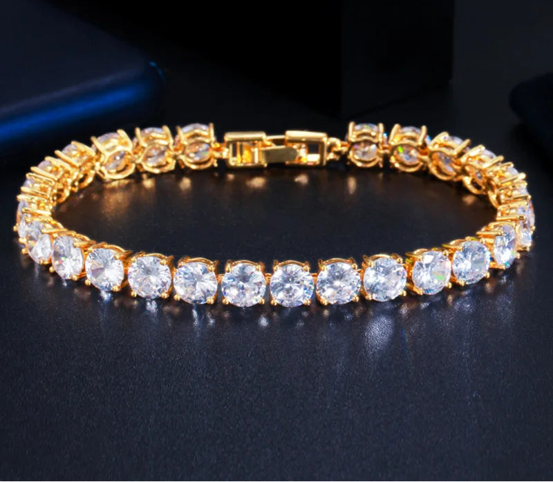 High Quality Iced Round Cubic Zirconia Silver Color Bracelet