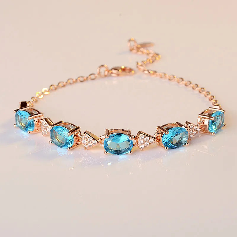 Blue Topaz Aquamarine 925 Sterling Silver Charm Bracelet