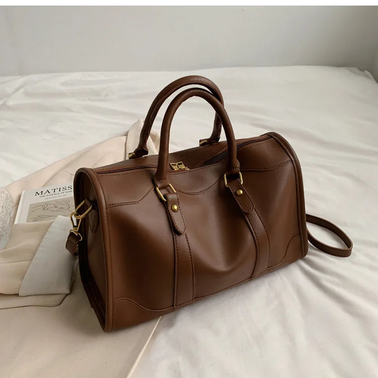 Boston Handbag Big Tote PU Leather Shoulder Crossbody Bag Large Capacity Travel Bag