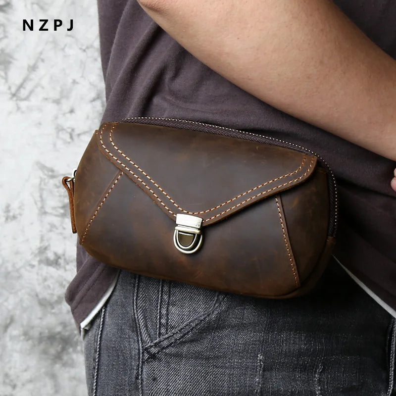 Retro Leather Men's Mobile Phone Bag Crazy-horse Leather