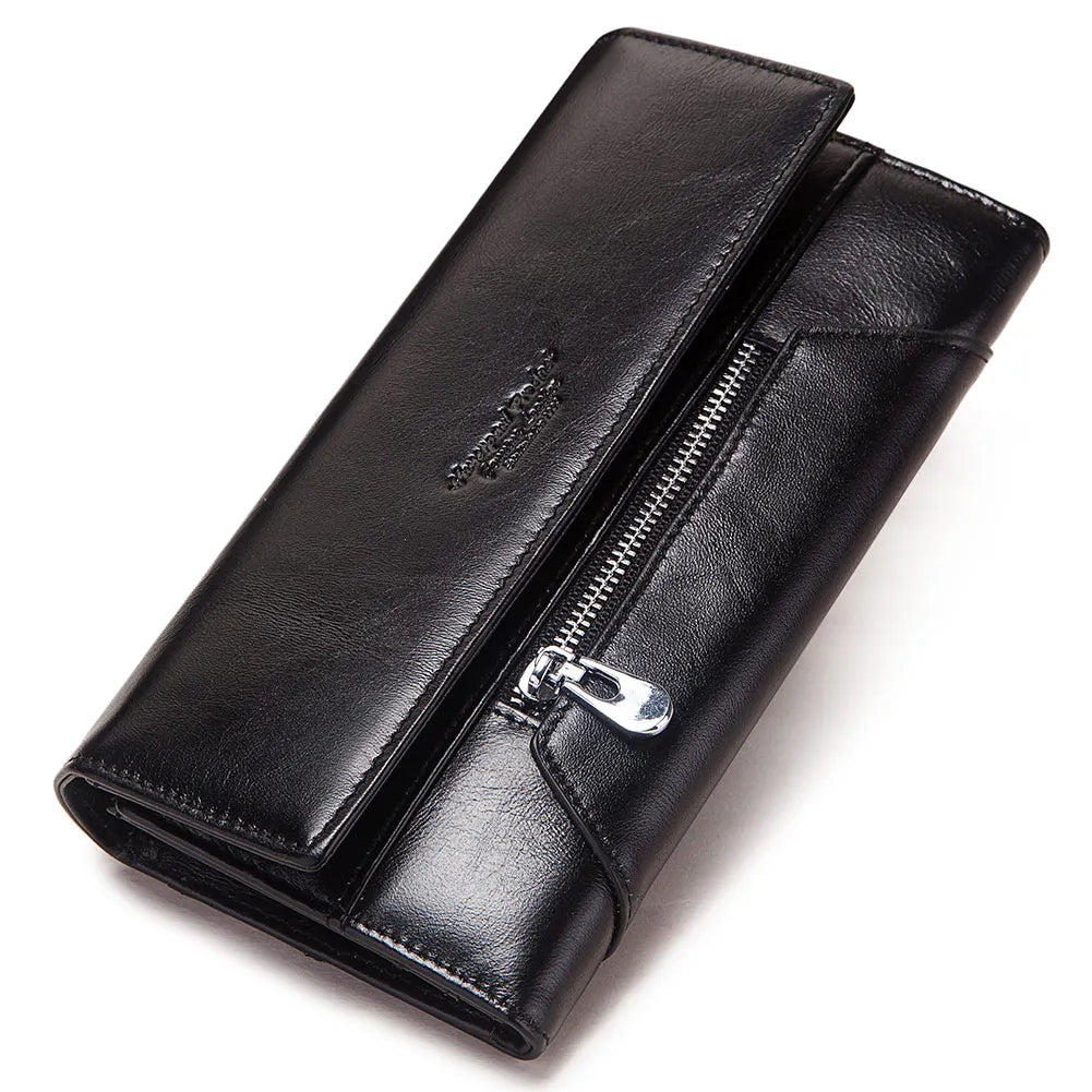 Fashion Women Genuine Leather Wallet Tri-fold Credit Card Holder Luxury Clutch