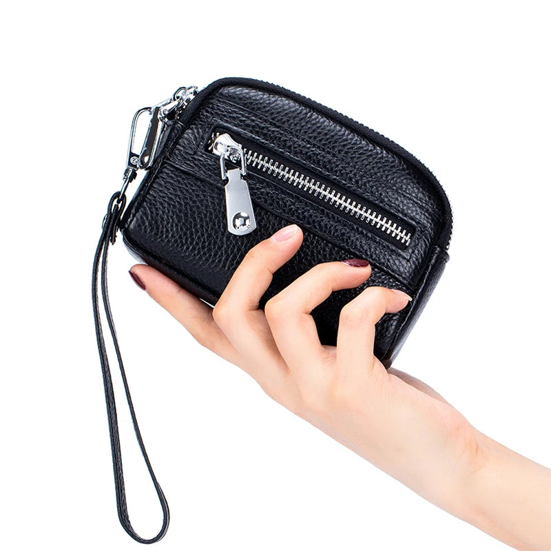 Genuine Leather Women Mini Wallet Double Zipper Coin Purse