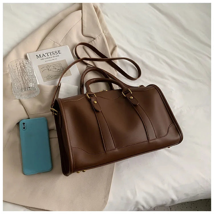 Boston Handbag Big Tote PU Leather Shoulder Crossbody Bag Large Capacity Travel Bag