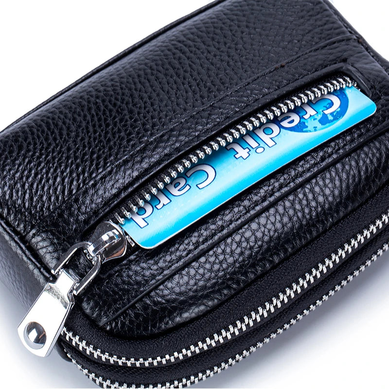 Genuine Leather Women Mini Wallet Double Zipper Coin Purse