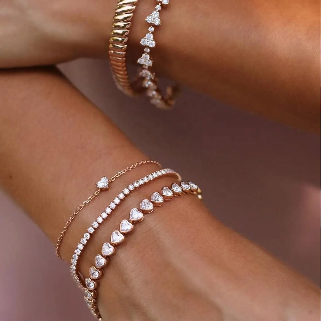 Iced Out AAA Cubic Zirconia Heart Tennis Chain Bracelet