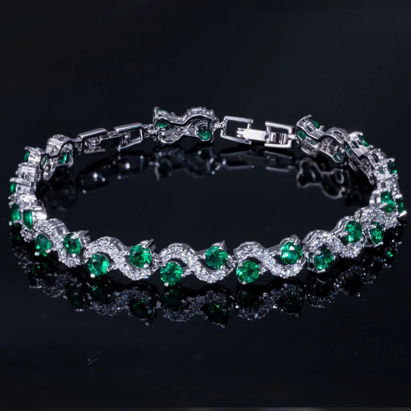 5 Colors Fashion Ladies Silver Plated Cubic Zirconia Royal Blue Tennis Bracelets