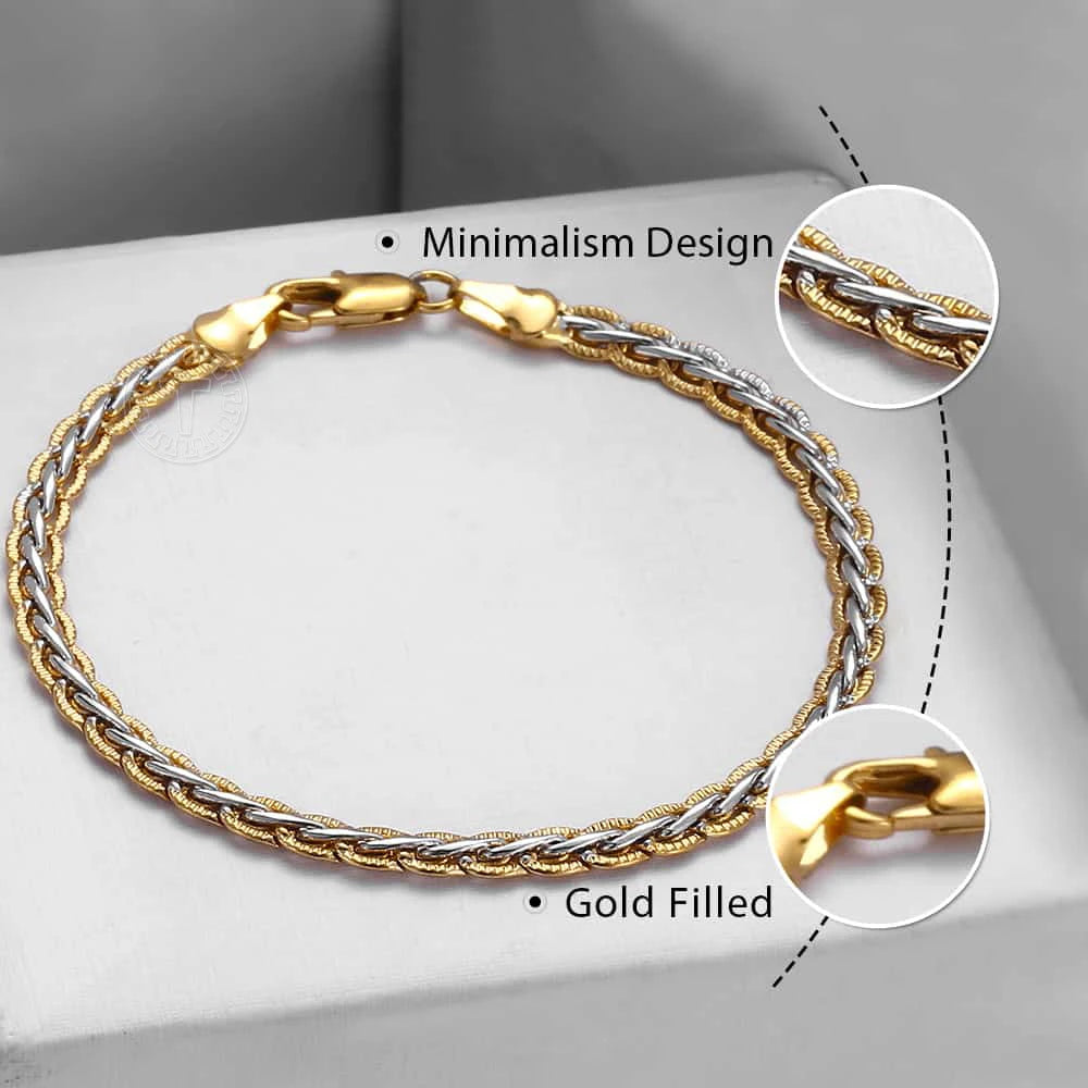 4/6mm Bracelet Wheat Link Gold Color Bracelet Chain Fashion